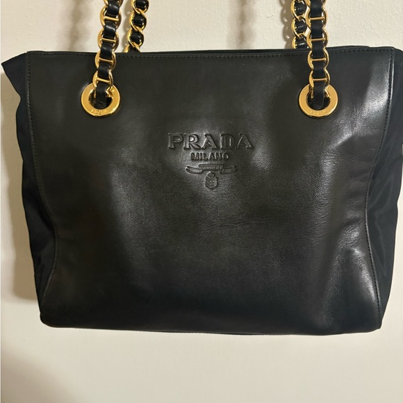 Prada Black Leather Chain Shoulder Bag GUC - Picture 3 of 13
